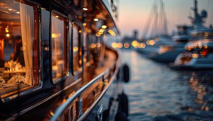 Yacht at sunset harbor