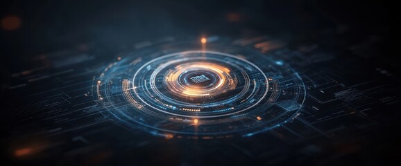 Glowing circular tech interface. Futuristic digital design