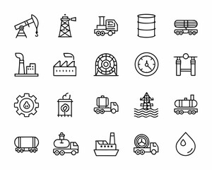 Set of oil and gas industry icons in outline style