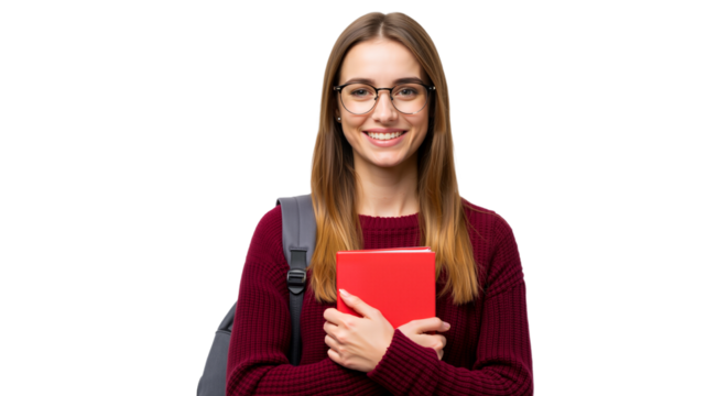 Student with Red Book: Curious, Confident, and Ready to Learn - Powered by Adobe