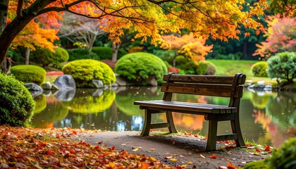Bench rests by tranquil pond