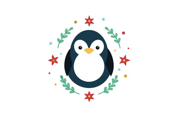 Fototapeta premium Penguin Head Centered in Floral Design Banner or Advertisement Graphic