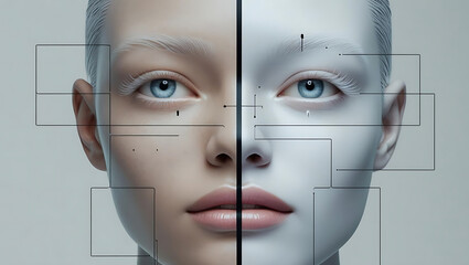 Surreal face scan divided into ethical and biased zones, exploring AI ethics and bias