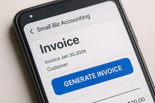 Close-up of a smartphone displaying an invoice generation application