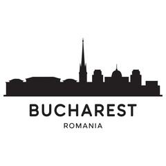 Fototapeta premium Bucharest skyline horizontal banner. Bucharest, Romania. Vector template for your design. Vector black silhouette. with white background