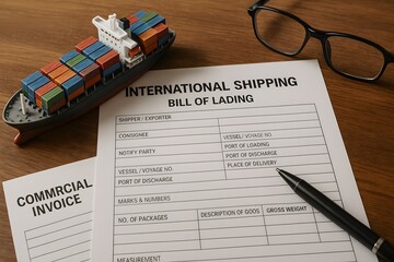 International shipping bill of lading on a wooden table