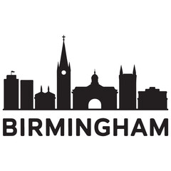 Obraz premium Birmingham skyline horizontal banner. Birmingham, United Kingdom. Vector template for your design. Vector black silhouette. with white background