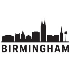 Naklejka premium Birmingham skyline horizontal banner. Birmingham, United Kingdom. Vector template for your design. Vector black silhouette. with white background