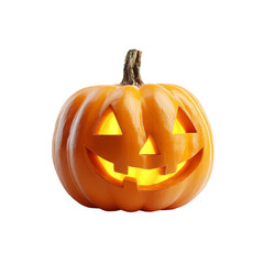 A glowing carved pumpkin with a cheerful face, perfect for Halloween decorations and autumn celebrations, Isolated in transparent white background