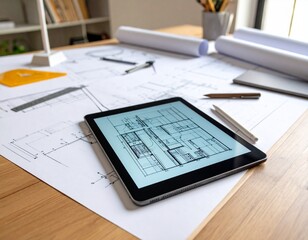  Creative Workspace with Tablet, Stylus, and Digital Artwork on Desk