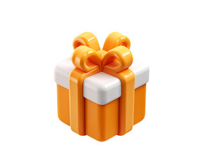 Illustration of orange and white gift box with a bow isolated on transparent background isolated on transparent background