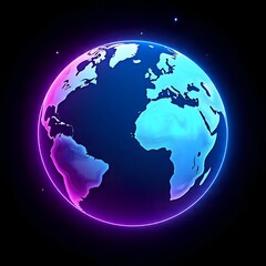 A bright image of Earth from space, glowing against a purple and blue background. Earth, space, and color create a stunning cosmic display. Earth and space in a harmonious backdrop.