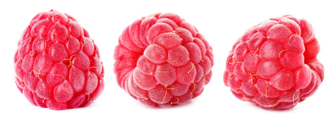 Fresh ripe raspberries isolated on white, set