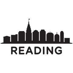 Naklejka premium Reading skyline horizontal banner. Reading, Pennsylvania. Vector template for your design. Vector black silhouette. with white background