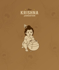 Shree Krishna Janmashtami festival banner with Lord Shree Krishna Vector illustration