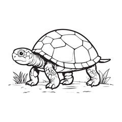 Cute Cartoon Turtle Walking on Grass.