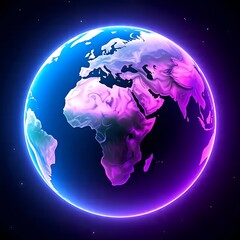 A bright image of Earth from space, glowing against a purple and blue background. Earth, space, and color create a stunning cosmic display. Earth and space in a harmonious backdrop.