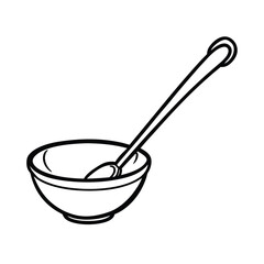 Detailed line drawing of a soup ladle with a deep bowl and ergonomic handle