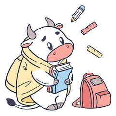 Charming SVG of a Loving Cow featuring wrapped in a blanket, styled in a Back to school theme with Chalkboard Fun hues