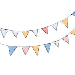 Illustration of colorful bunting flags strung across a transparent background isolated on transparent background