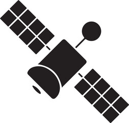 Satellite Icon: Black Vector Symbol, Space Sign, Minimalist Design, Technology Graphic