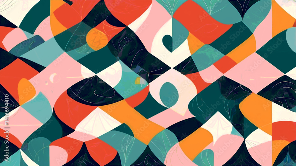 Poster vibrant abstract seamless repeat pattern with colorful geometric elements