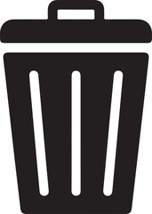 Black vector trash can icon; simple delete sign symbol; minimalist UI design element.