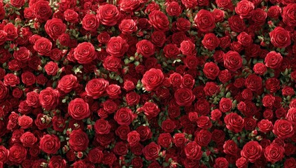 Dense wall of vibrant red roses