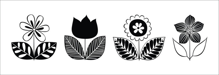 Flowers icon set. Flowers isolated on transparent background. Flowers in modern simple. Cute round flower plant nature collection. Vector illustrator.