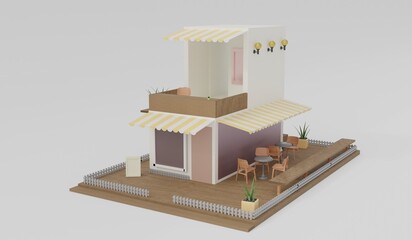 Coffee shop, model, figure, beverage shop, cafe, 3D illustration