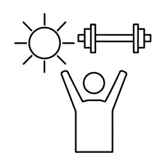 Daily Workout Icon Featuring Sun and Dumbbell for Fitness and Exercise Themes