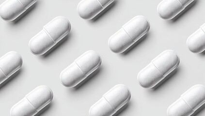 Rows of white pills on a light gray surface