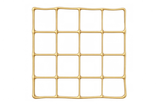 Golden metallic grid forming sixteen square sections, isolated on transparent background, ideal for graphic design or web projects - Powered by Adobe