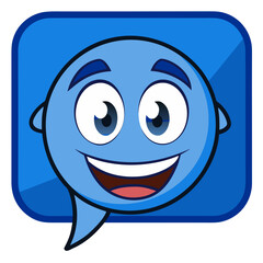 Obraz premium Cartoon Speech Bubble with Smiling Face and Big Eyes, Blue Tone Vector PNG Illustration