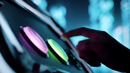 Hand interacting with a futuristic control panel