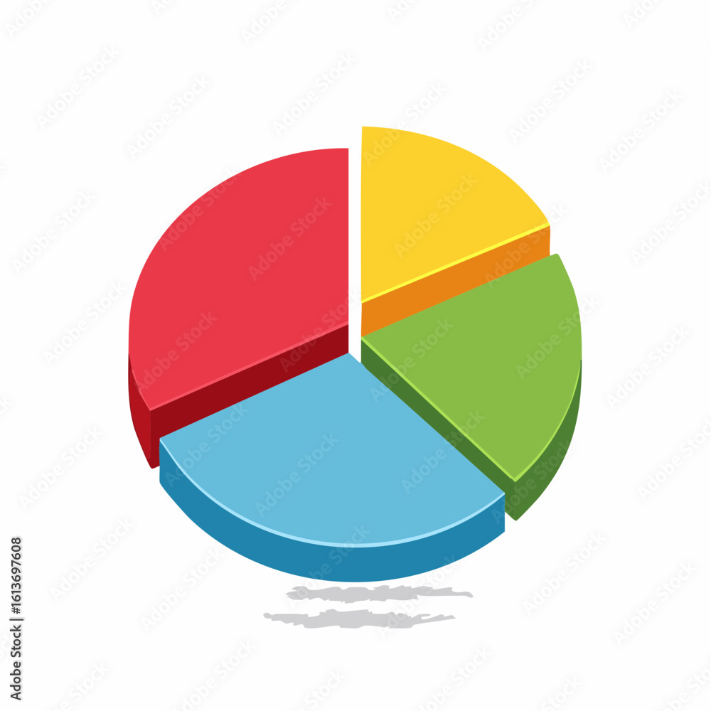Poster Isometric Colorful Pie Chart Illustrating Data Analysis and Business Concepts
