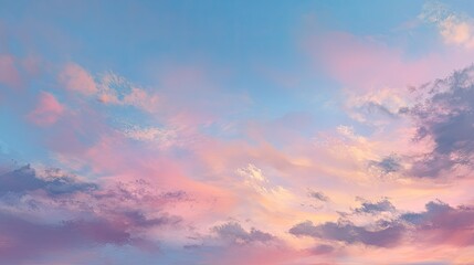 Soft pastel clouds paint a serene sky