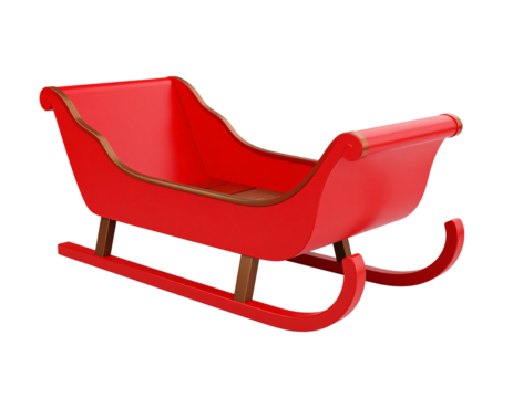 Red wooden sleigh with curved runners isolated on a transparent background Christmas