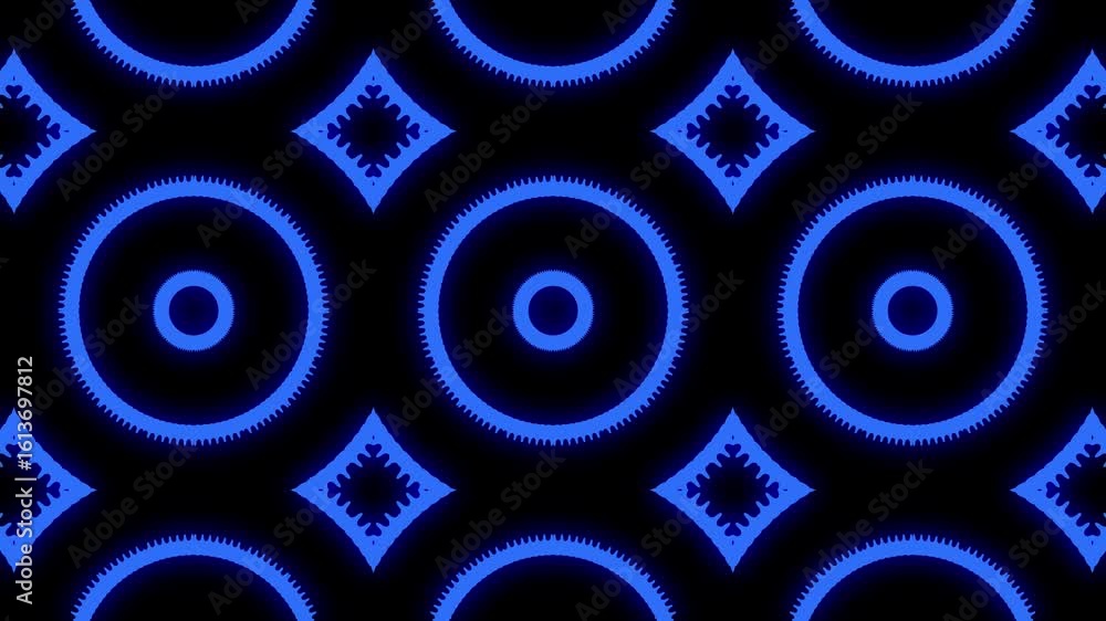 Poster dynamic blue neon circles & geometric patterns - abstract motion graphics background