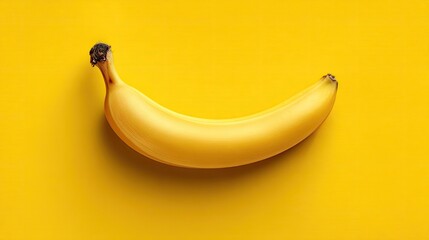 Single banana on bright yellow background