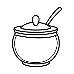Clean line art illustration of a sugar bowl with lid and spoon slot