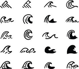 Naklejka premium Collection of stylized black and white wave icons water ocean style vector illustration EPS file download