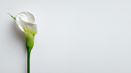 Single white calla lily on white background
