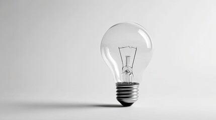 Single clear light bulb on plain white background