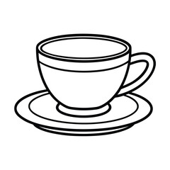 Clean line drawing of a tea cup elegantly stacked on a saucer
