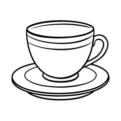 Clean stroke drawing of a tea cup stacked on a saucer