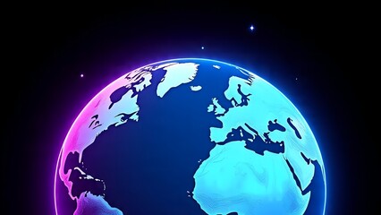 A bright image of Earth from space, glowing against a purple and blue background. Earth, space, and color create a stunning cosmic display. Earth and space in a harmonious backdrop.