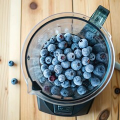 Frozen Blueberries Ready for Smoothie in a Blender Jar
