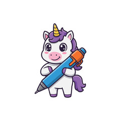 cute unicorn holding a pencil