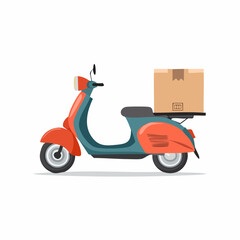 Obraz premium Delivery Scooter with Package, Retro Design, Side View, Transportation Concept.